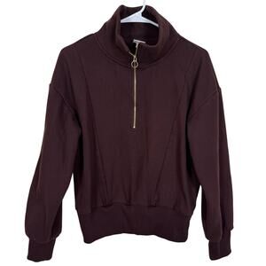 A New Day Dark Brown Quarter Zip Sweatshirt Size Medium Gold Metal EUC